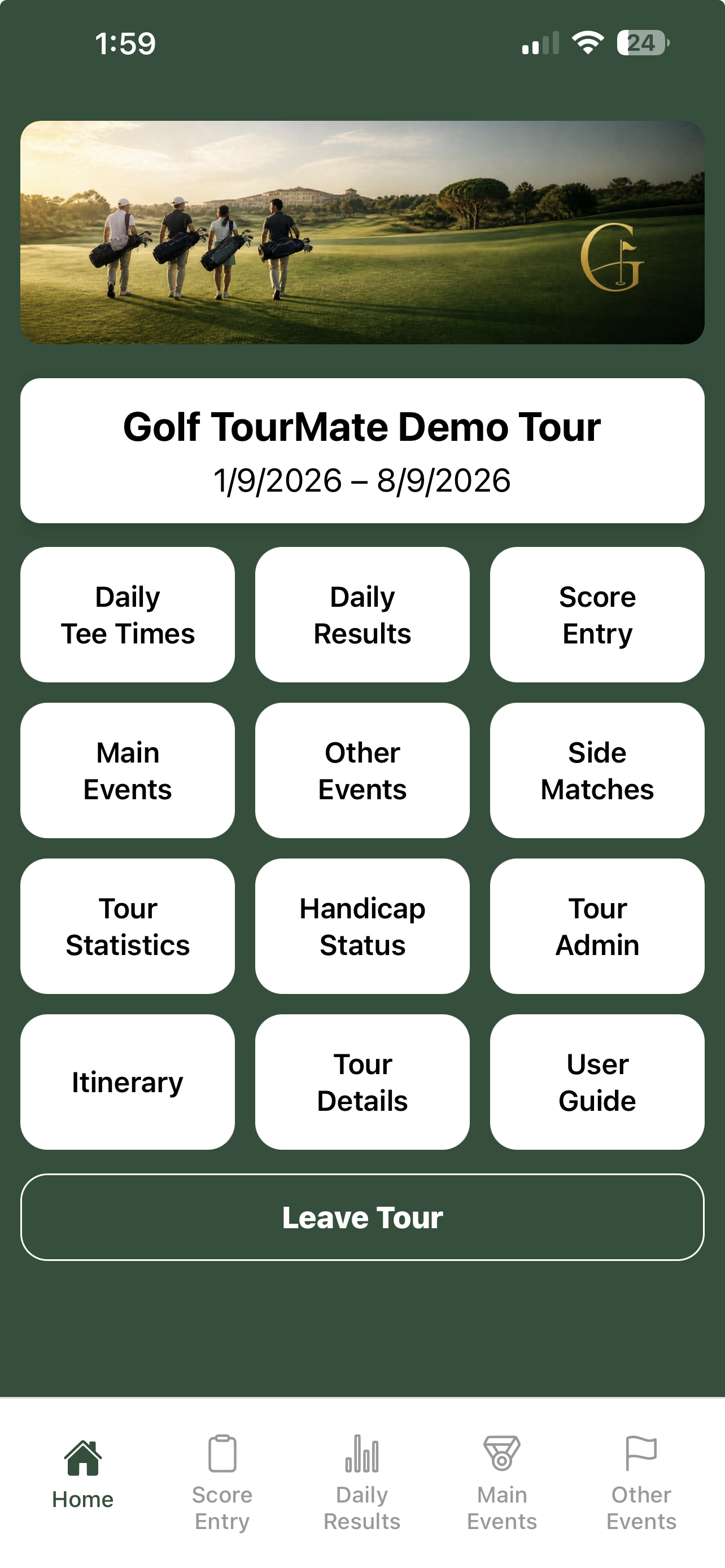Everything for the tour My Golf TourMate screen